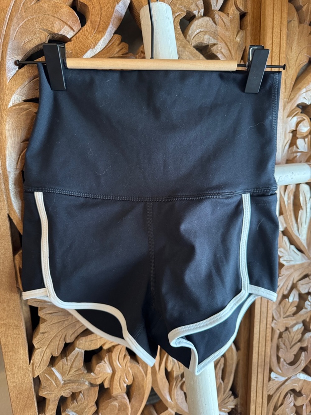 FP Movement by Free People Black High-Waist Athletic Shorts with Cream Trim
